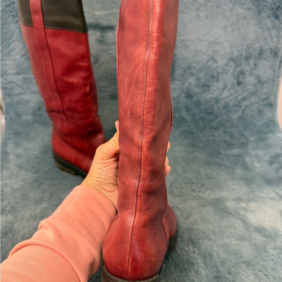 Women’s Dries Van Noten Red And Black Riding Boots Size 5.5 Luxury Leather - Picture 11 of 13